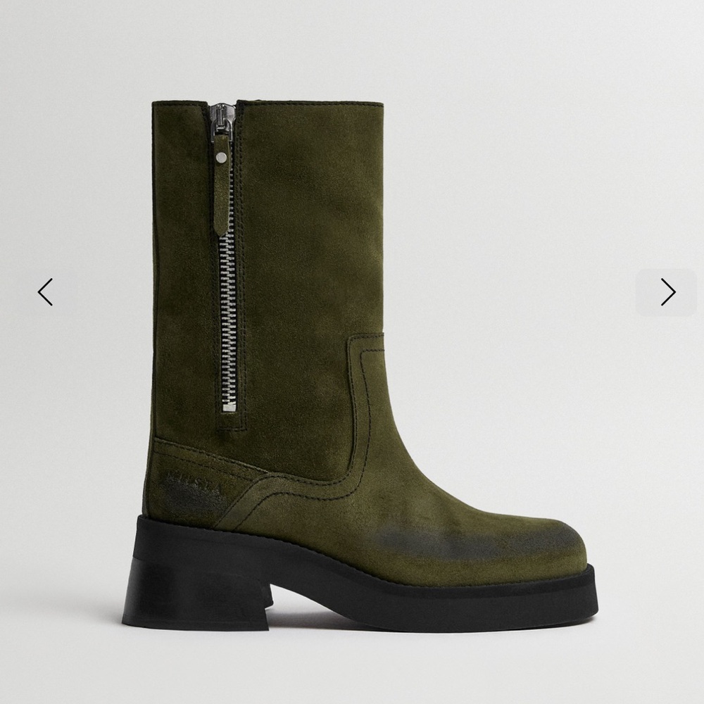 Miista Gunda Dark Green Suede Heeled Boots in box